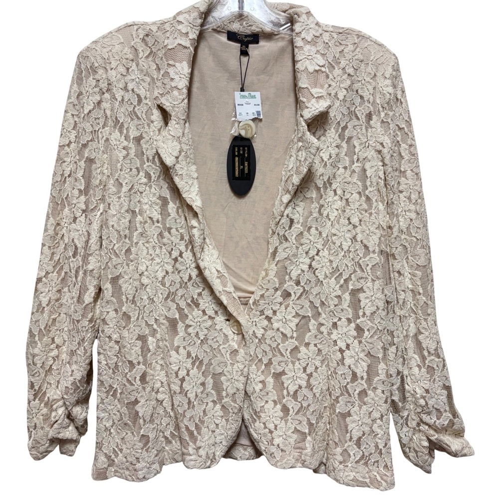 Cupio Womens Beige Floral Lace Peplum Blazer Jacket NWT XL‎ SM79233